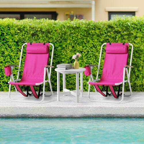 Alt View 9. Winado - 1PC 31in Portable Folding Beach Chairs with Headrest Adjustable 4-Position Backpack Foldable, Pillow for Outdoor Beach - Pink.