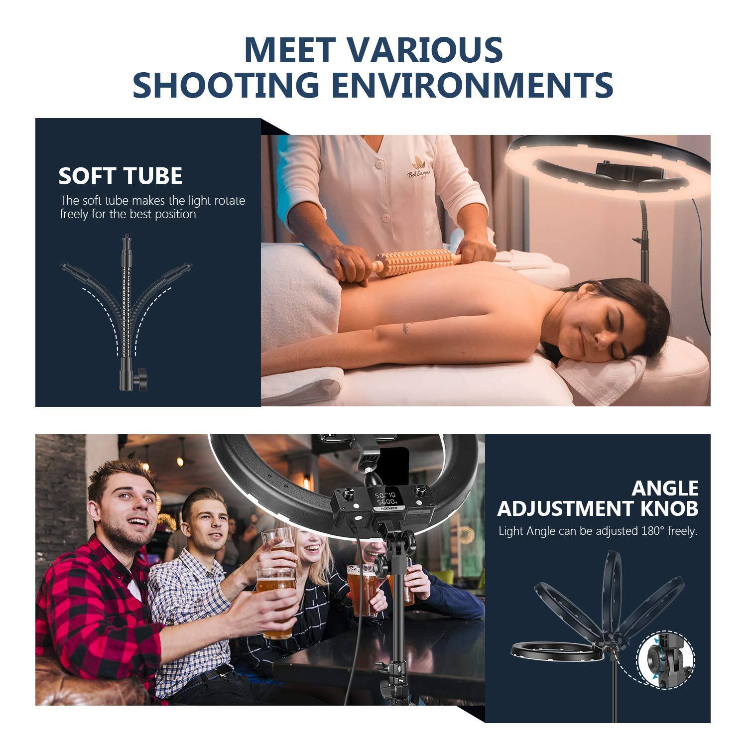 MEET VARIOUS SHOOTING ENVIRONMENTS

SOFT TUBE
The soft tube makes the light rotate freely for the best position

ANGLE ADJUSTMENT KNOB
Light Angle can be adjusted 180° freely.