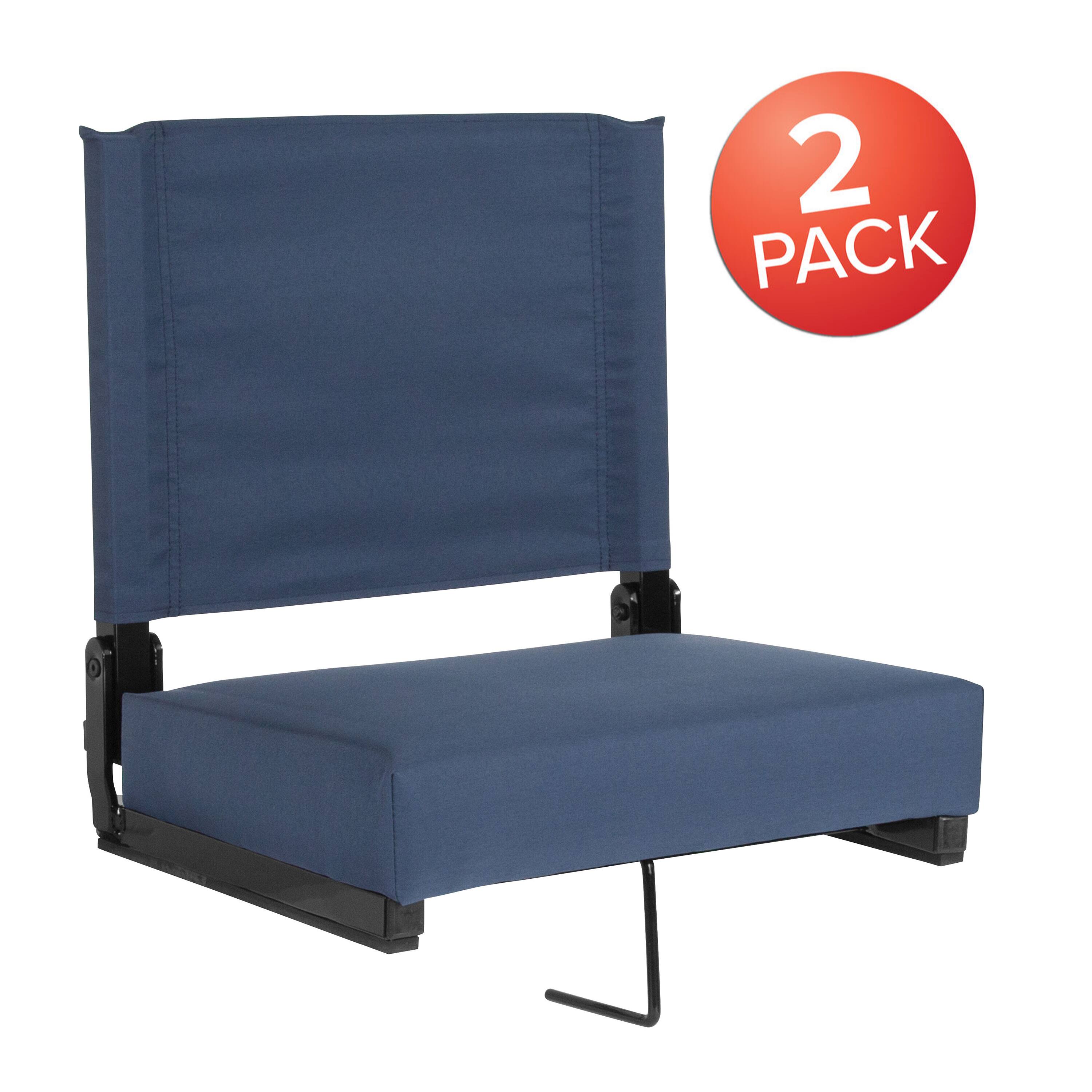 Alt View 1. Emma + Oliver - Set of 2 500 lb. Rated Lightweight Stadium Chair with Ultra-Padded Seat - Navy Blue.