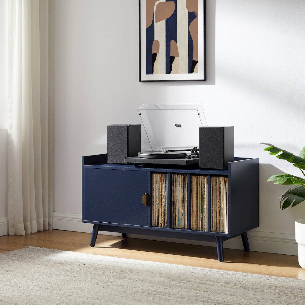 Alt View 1. Crosley Furniture - Skylar Mid-Century Record Player Cabinet with Vinyl Storage, Turntable Stand - Brown.