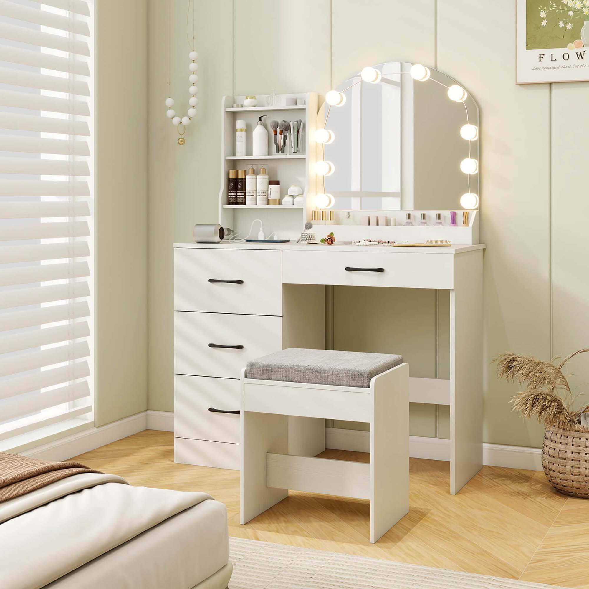 Alt View 1. Costway - Costway Vanity Set with Mirror and Lights with 3-Color Lighting & Adjustable Brightness White - White.