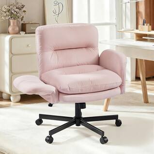 Bestier - Criss Cross Office Chair, Flip-Up Armrest Swivel Desk Chair with Wheel, Ergonomic Computer Chair for Study Makeup Gaming - Pink