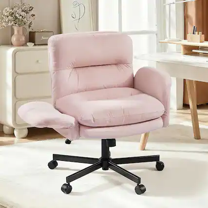 Front. Bestier - Criss Cross Office Chair, Flip-Up Armrest Swivel Desk Chair with Wheel, Ergonomic Computer Chair for Study Makeup Gaming - Pink.