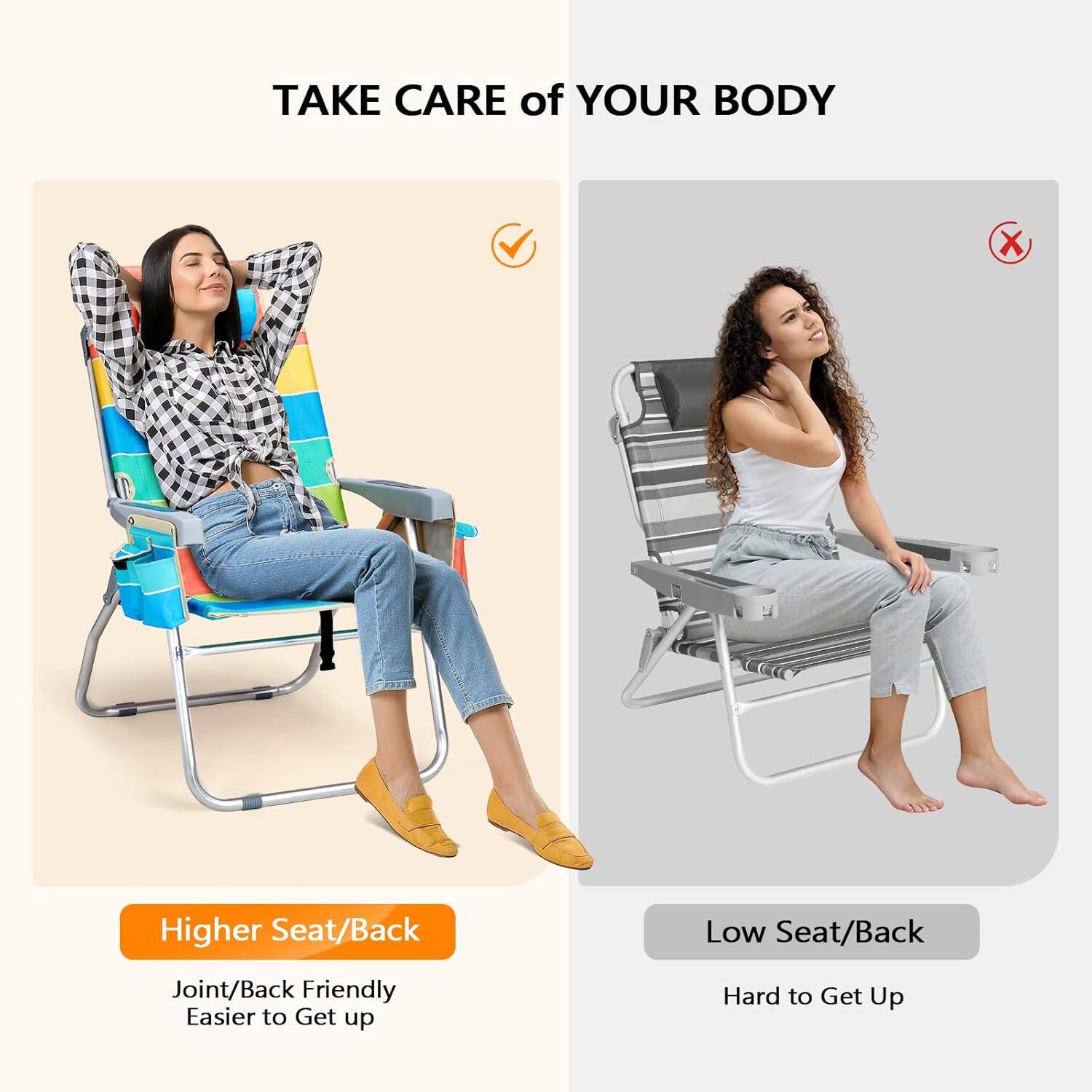 TAKE CARE of YOUR BODY

Higher Seat/Back
Joint/Back Friendly
Easier to Get up

Low Seat/Back
Hard to Get Up