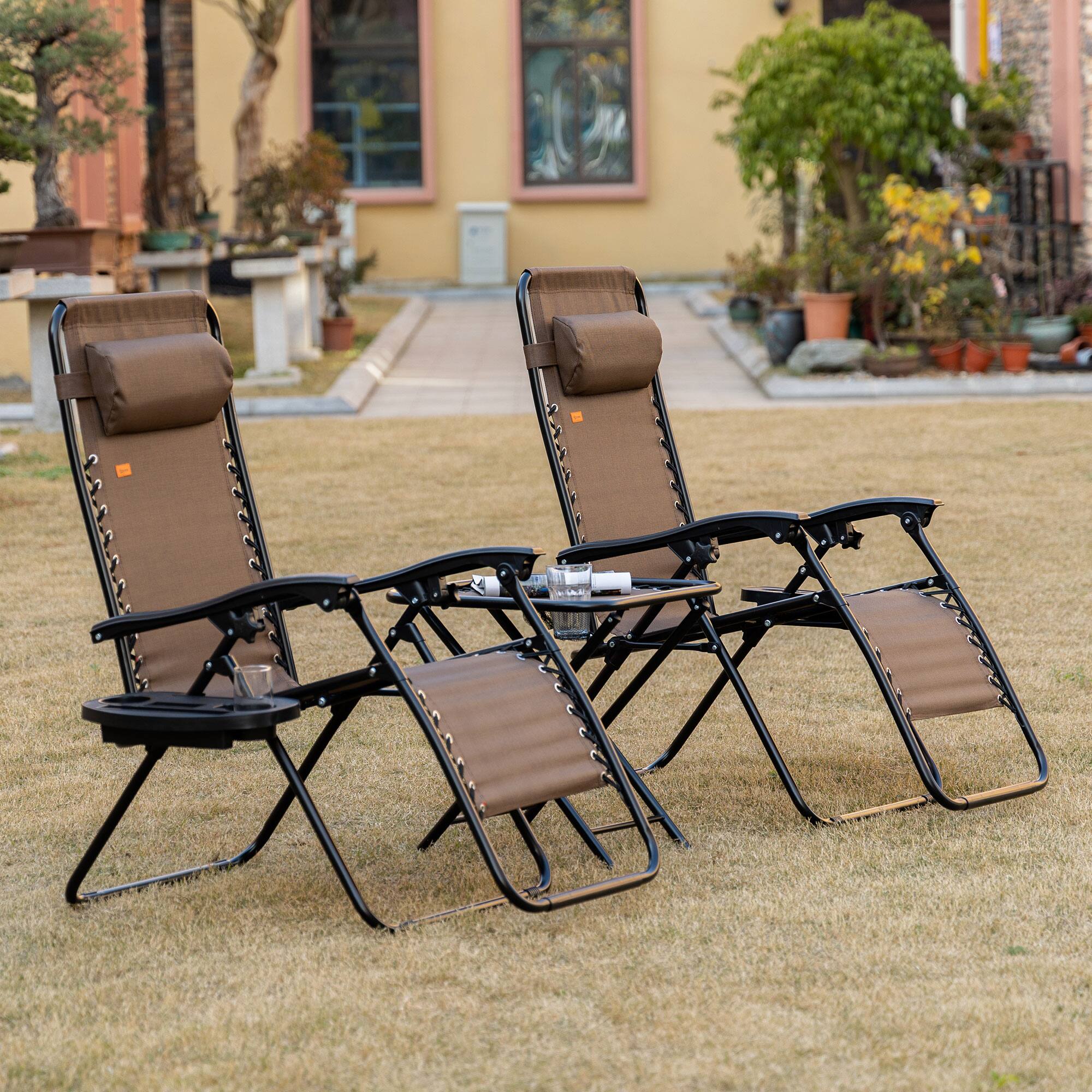 Alt View 1. Outsunny - Gravity Chair Set with Side Table - Brown.