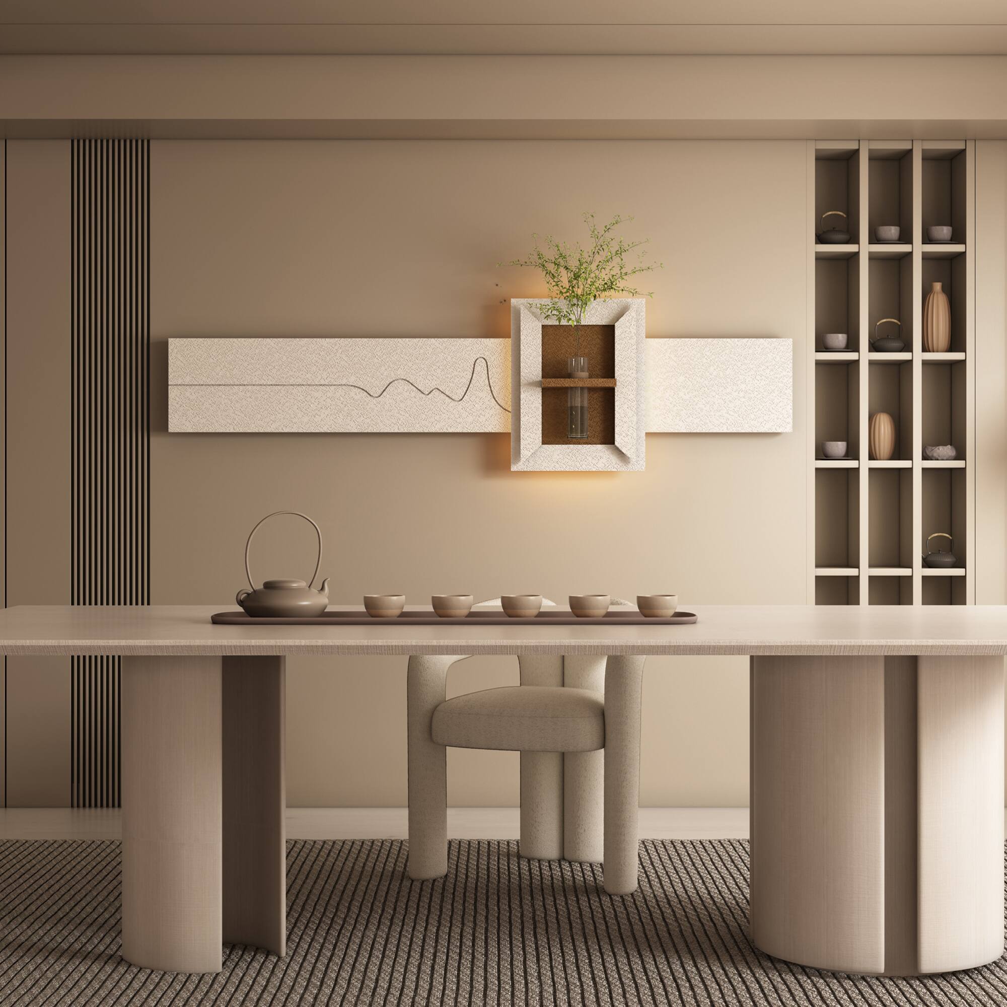 Left. GOODSILO - Adjustable Multi-Color LED Sandstone Wall Art with Simulated Greenery - Featuring Glass Vase and Remote Control Lighting - Light Coffee.