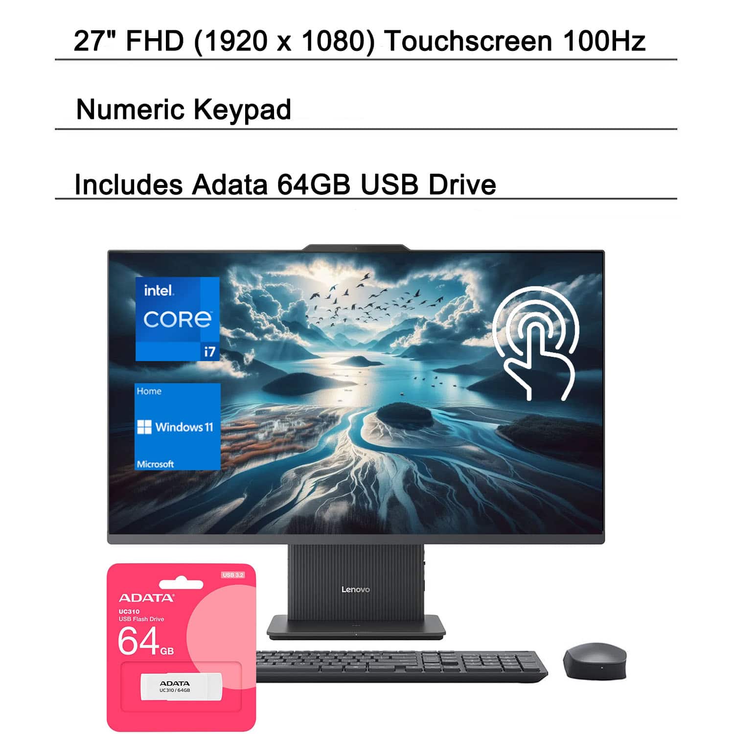 Lenovo - IdeaCentre I 27" Touchscreen All-in-One - Wireless K & M - Intel Core i7-13620H, 16GB RAM, 1TB SSD – For Family & Daily - Black