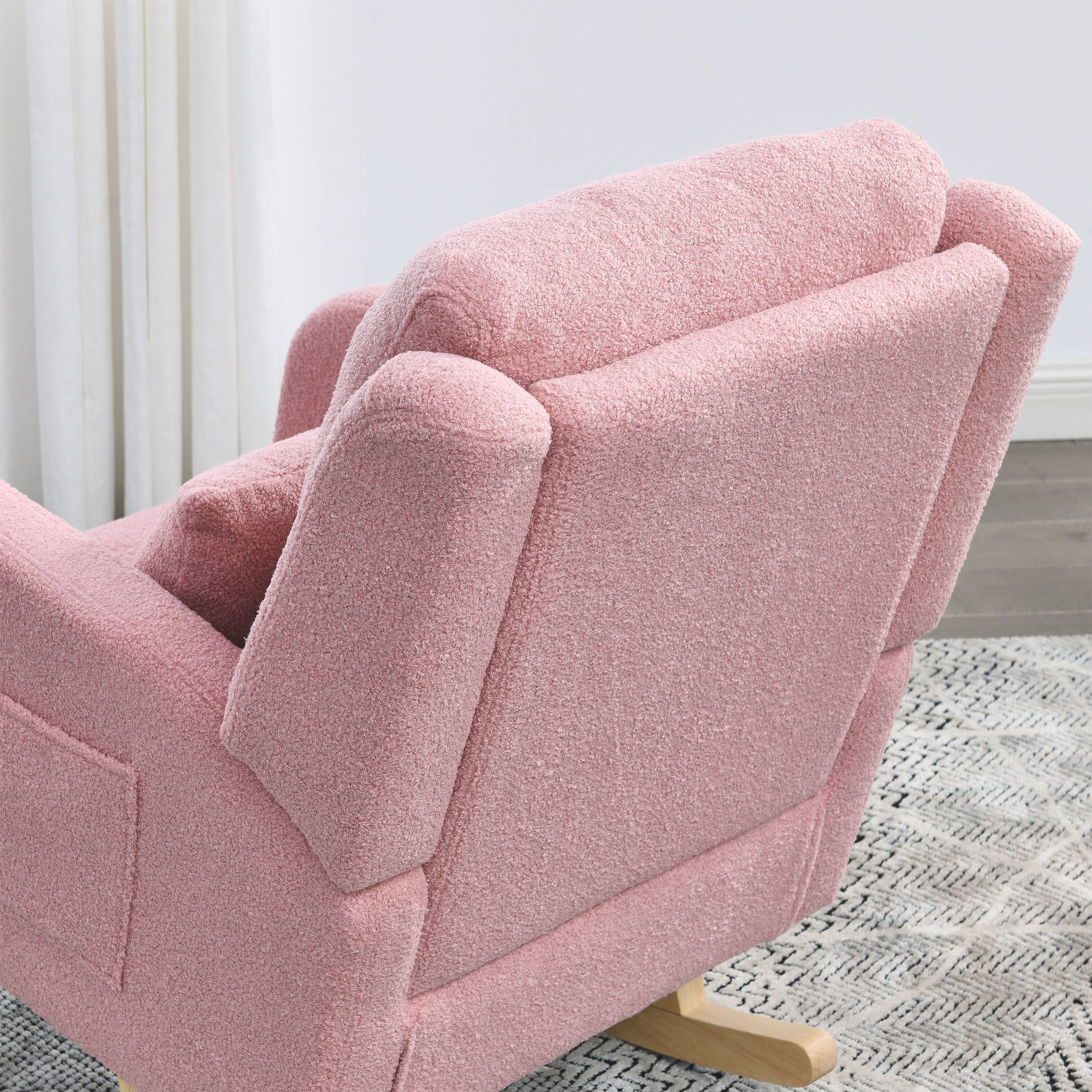 Alt View 4. GOODSILO - Modern Accent High Back Living Room Casual Armchair Rocker with Lumbar Pillow & Side Pockets - Pink Teddy.