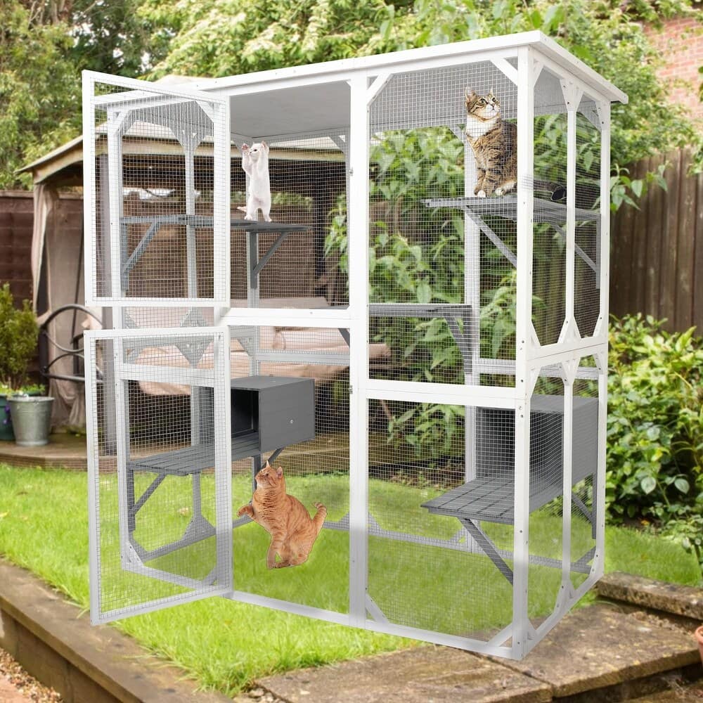 WOODY CAT CAGE ホワイト Outdoor Wooden Cat House, Large 62.6