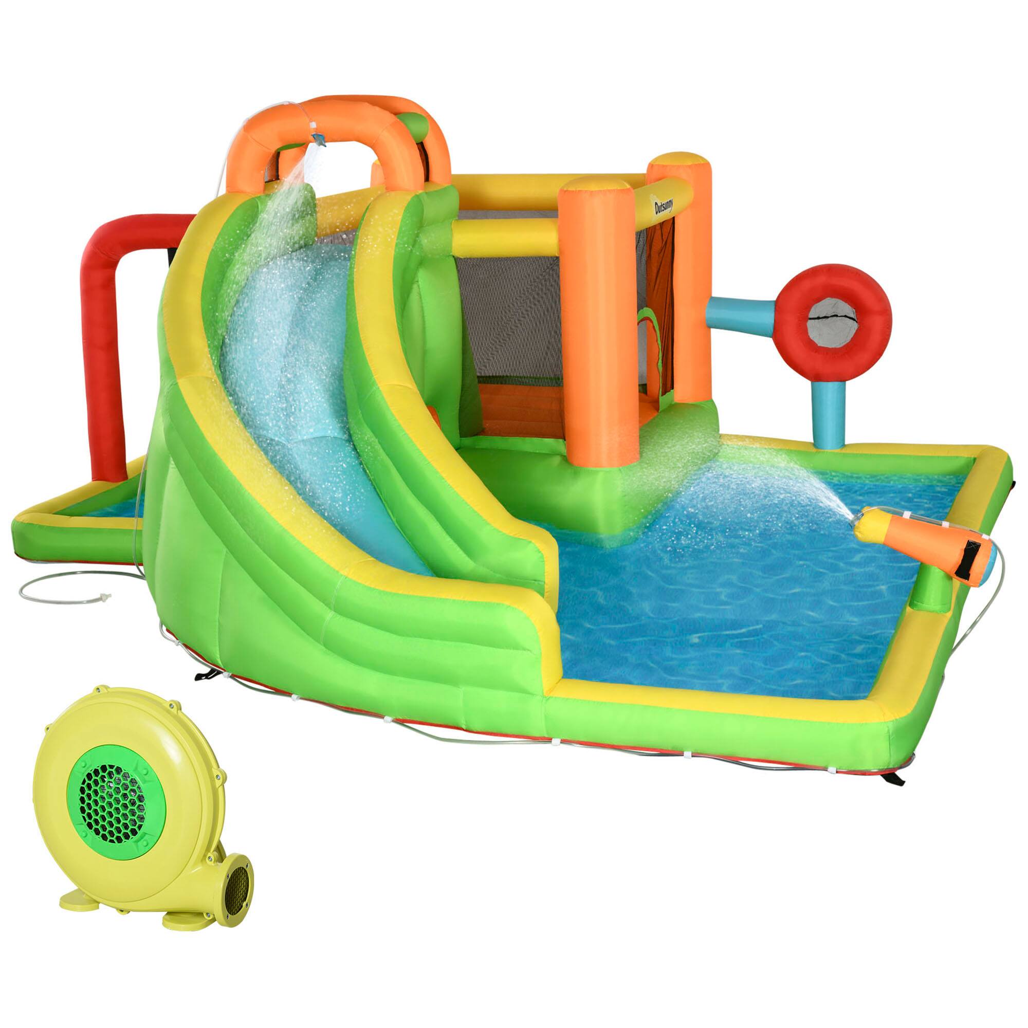 Front. Outsunny - Inflatable Water Slide, Kids Castle Bounce House Includes Slide, Boxing Post - Multi-colored.