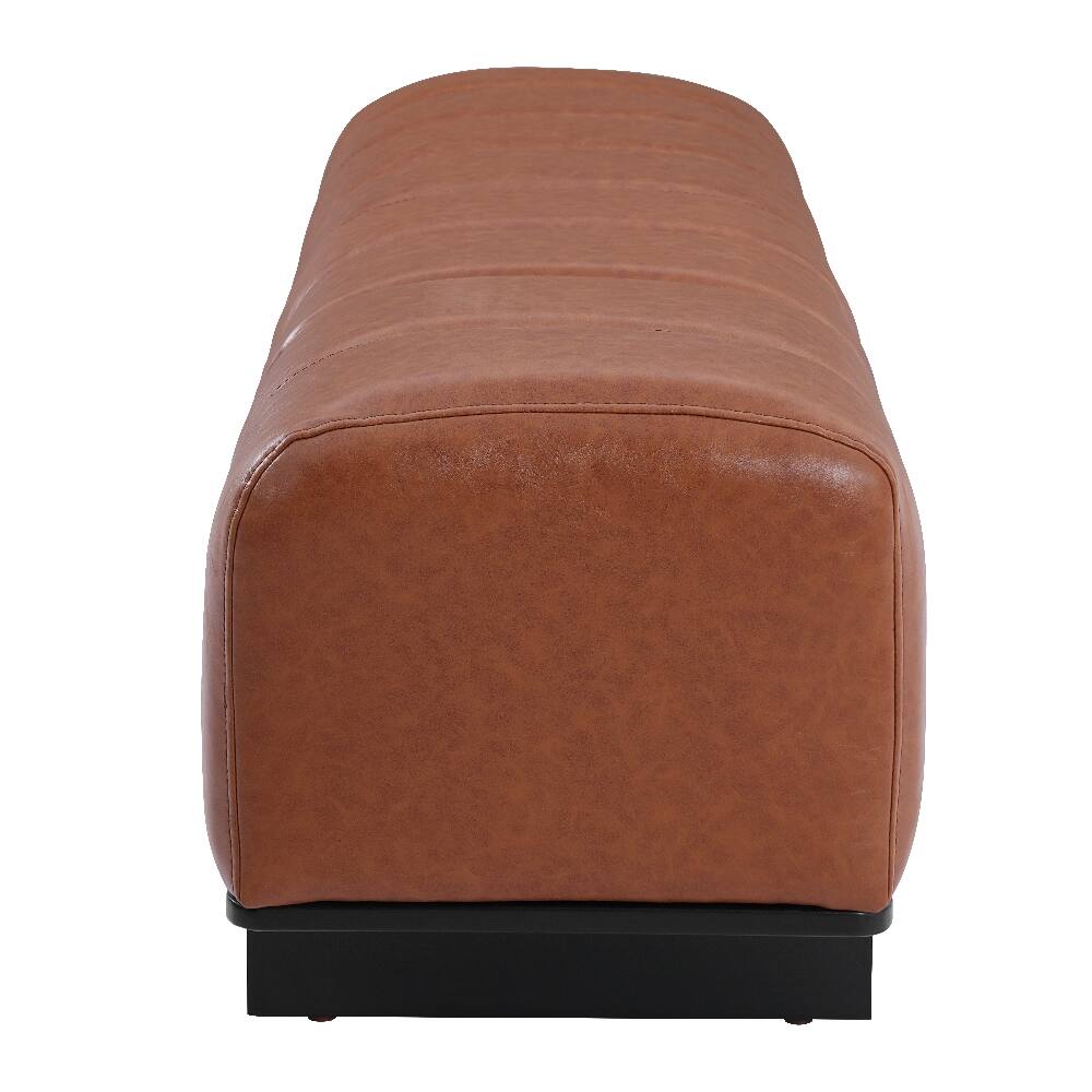Alt View 4. Ropilly - Ropilly 63 Inch Brown PU Leather Dining Bench, Modern Indoor Entryway Seating with Rubber Wood Legs - Brown.