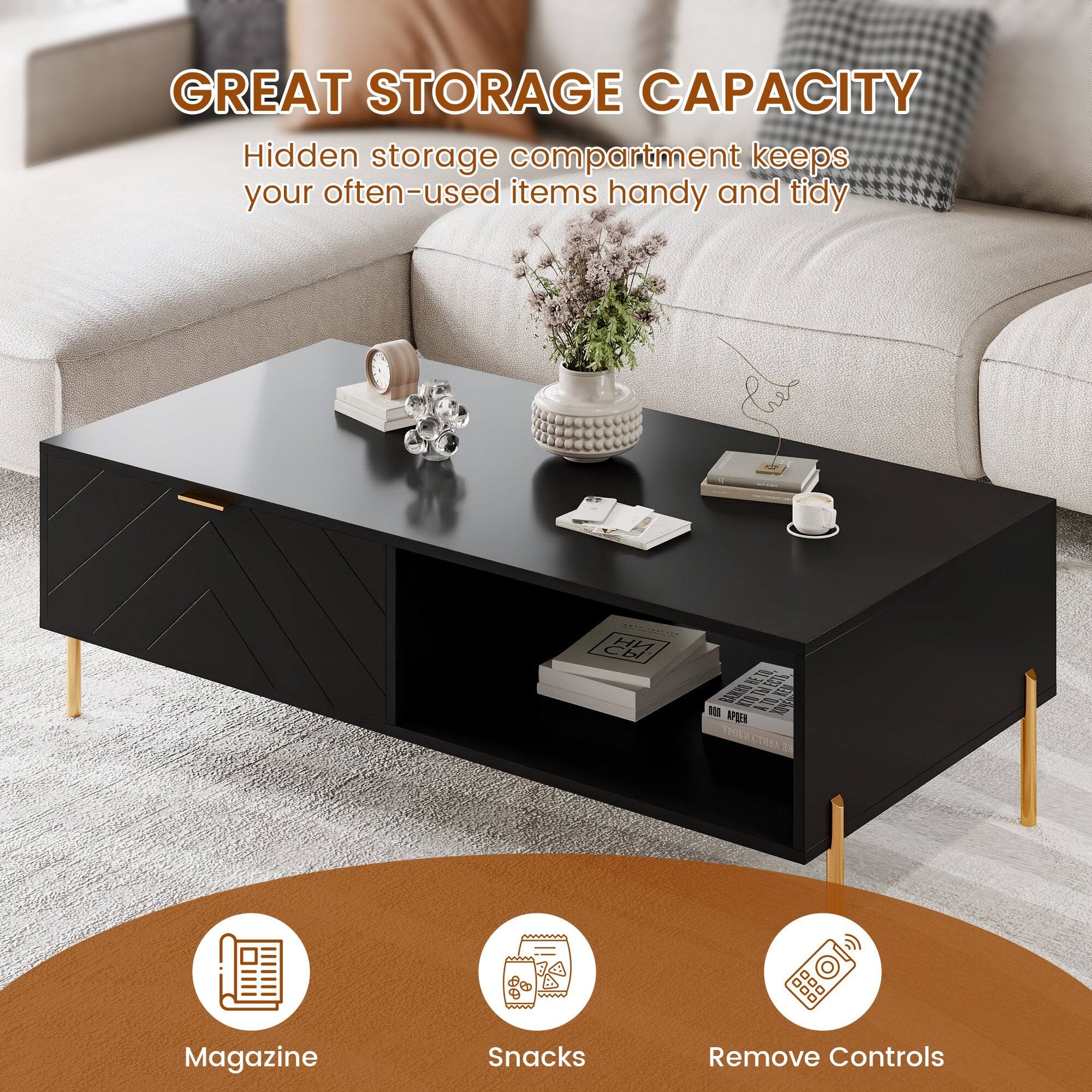 GREAT STORAGE CAPACITY  
Hidden storage compartment keeps your often-used items handy and tidy  

- Magazine  
- Snacks  
- Remove Controls