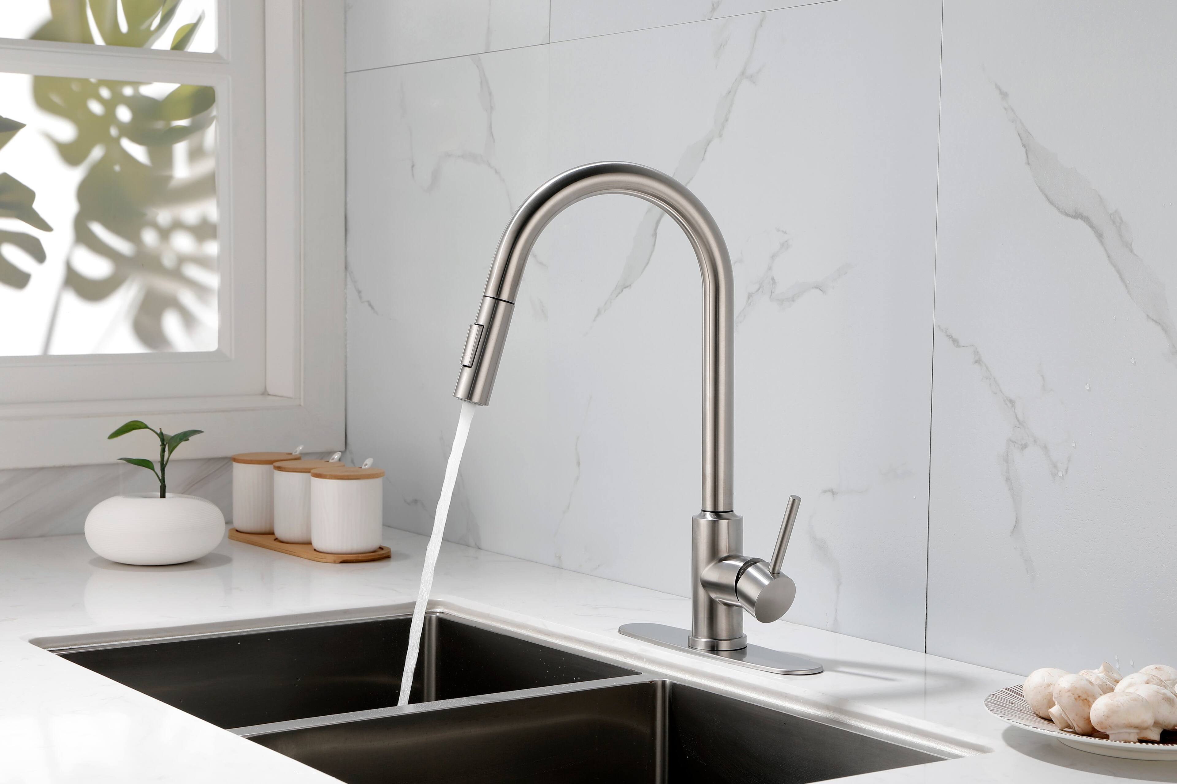 Alt View 8. Siljoy - Kitchen Faucet with Pull Down Sprayer - Brushed Nickel.