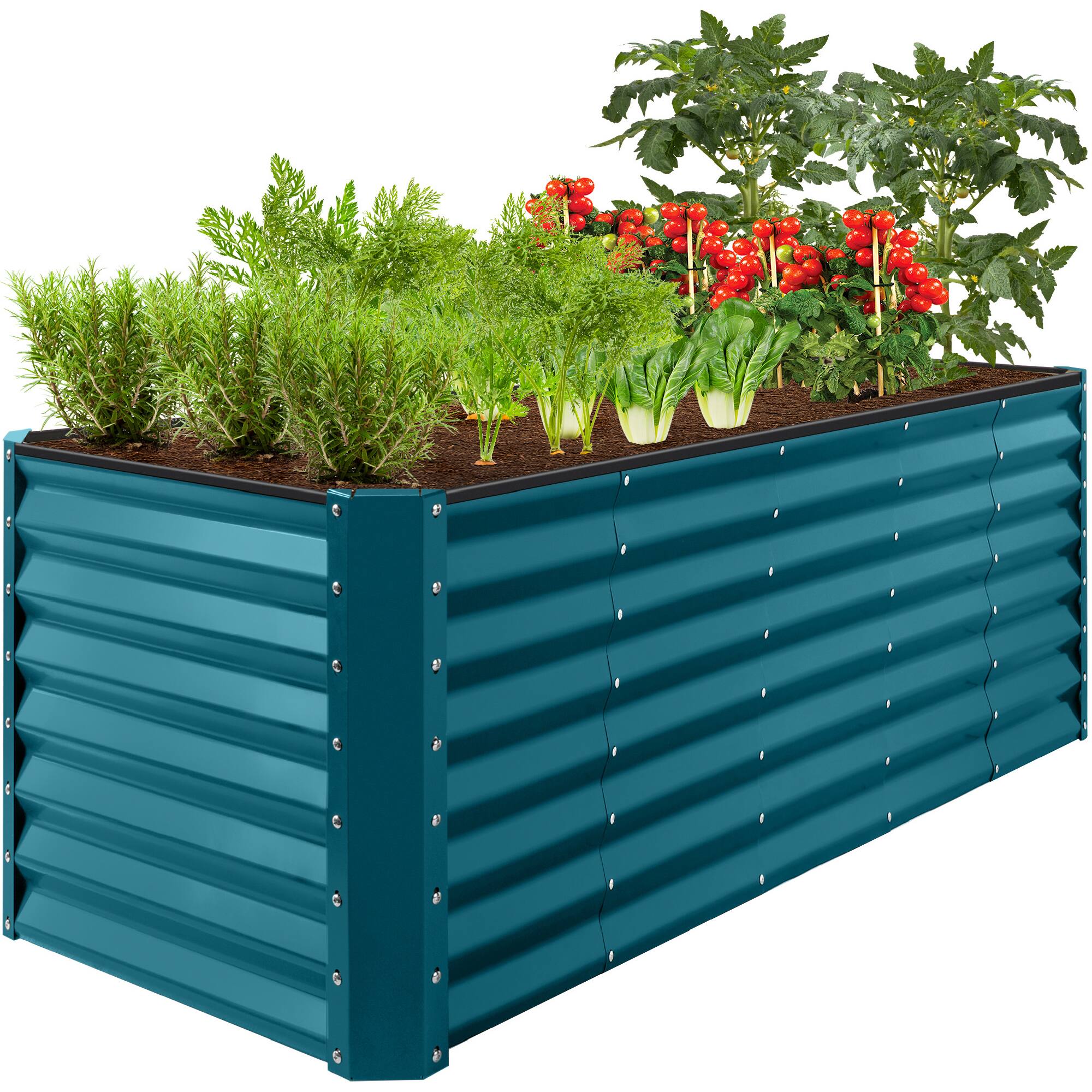 Front. Best Choice Products - Best Choice Products 8x2x2ft Raised Metal Outdoor Garden Bed, Planter Box for Flowers, Vegetables, Herbs - Peacock Blue - Peacock Blue.