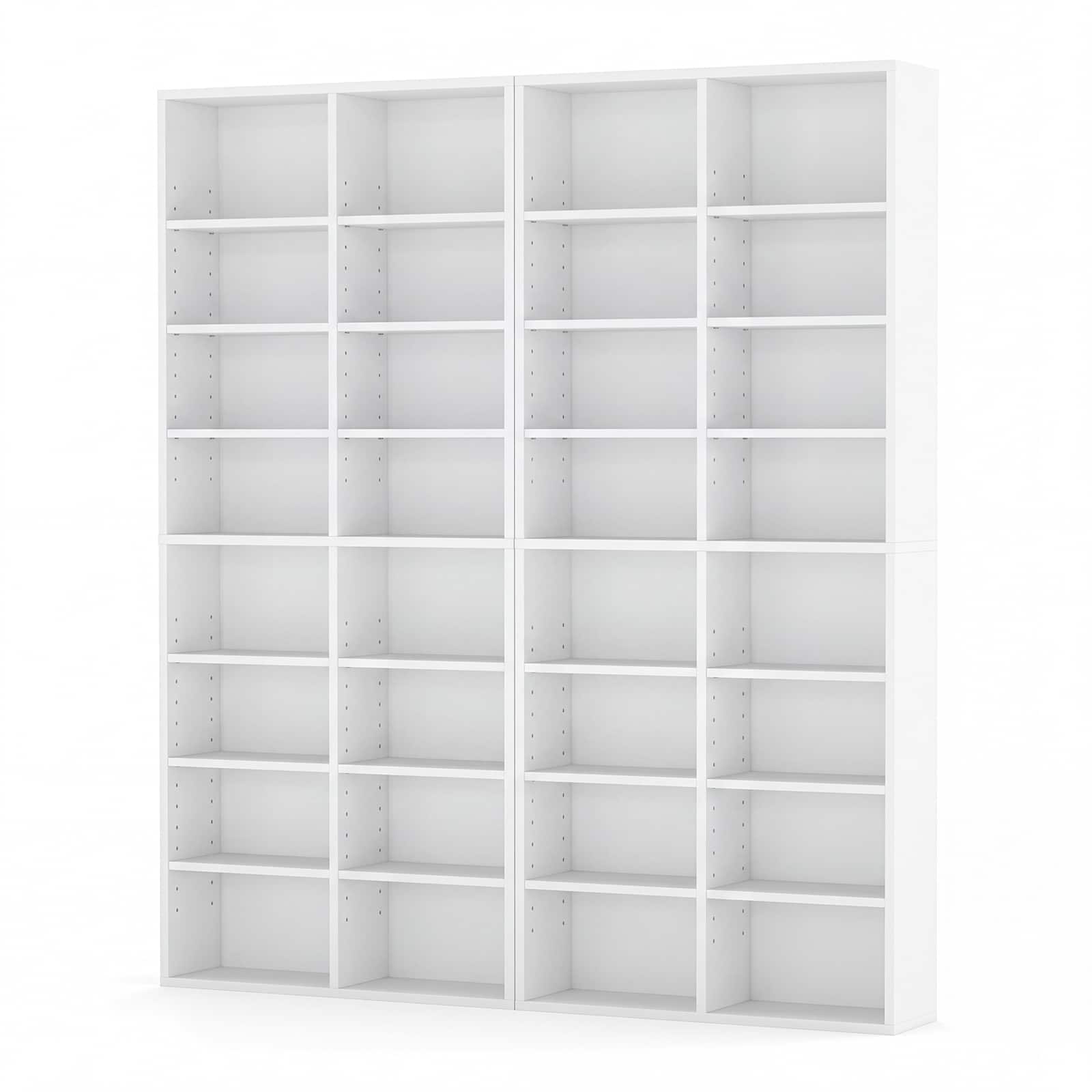 Front. Costway - Costway 2 PCS 16-Cube Bookcases CD Storage Rack with 12 Adjustable Shelves, Media Storage Organizer - White.