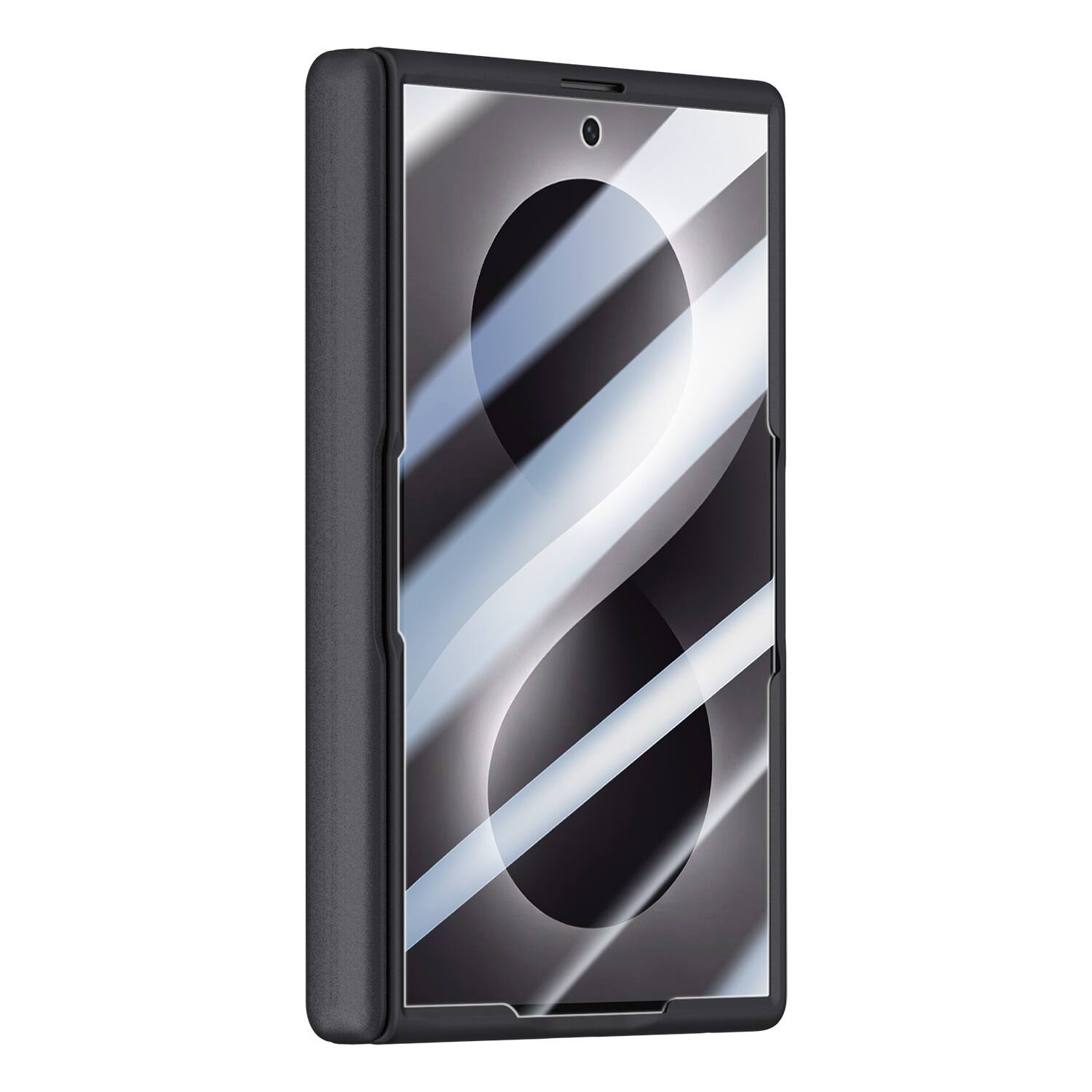 Angle. Dteck - Rugged Frosted Matte Case for Samsung Galaxy Z Fold8 with Glass Screen Protector, Shockproof Rigid Plastic Phone Cover - Black.