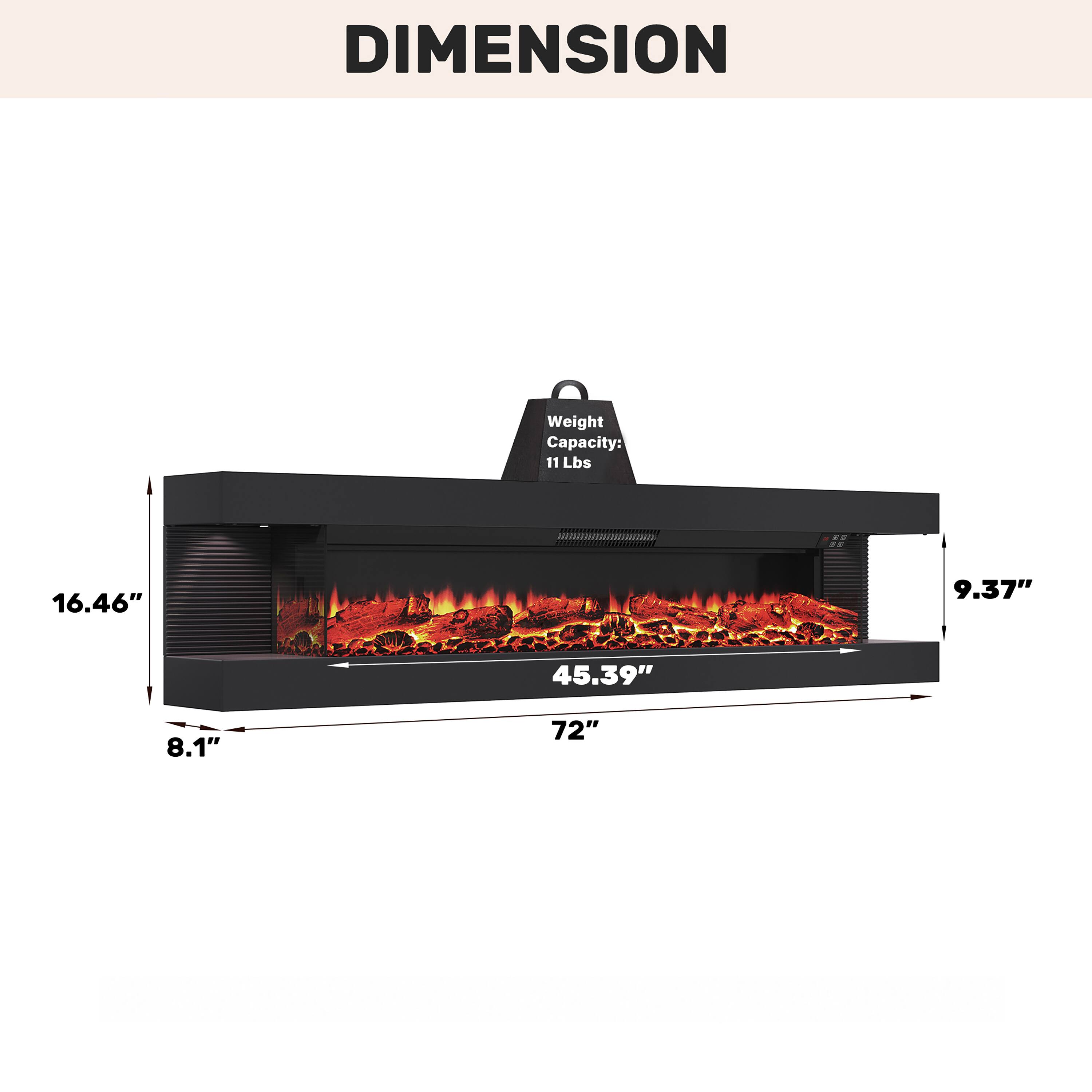 DIMENSION

Weight Capacity: 11 Lbs

16.46"  
9.37"  
45.39"  
8.1"  
72"