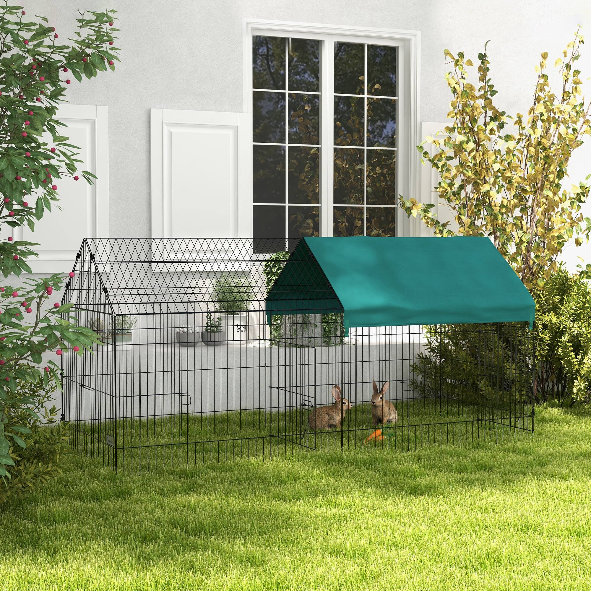 Angle. Pawhut - 87" x 34" x 41" Metal Chicken Coop Run, Portable Indoor/Outdoor Poultry Cage with Cover, for Rabbit, Hen, Chinchillas.