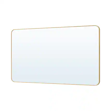 Front. WELLFOR - 55 in. W x 32 in. H Rectangular Aluminum Framed Wall Bathroom Vanity Mirro - Brushed Gold.
