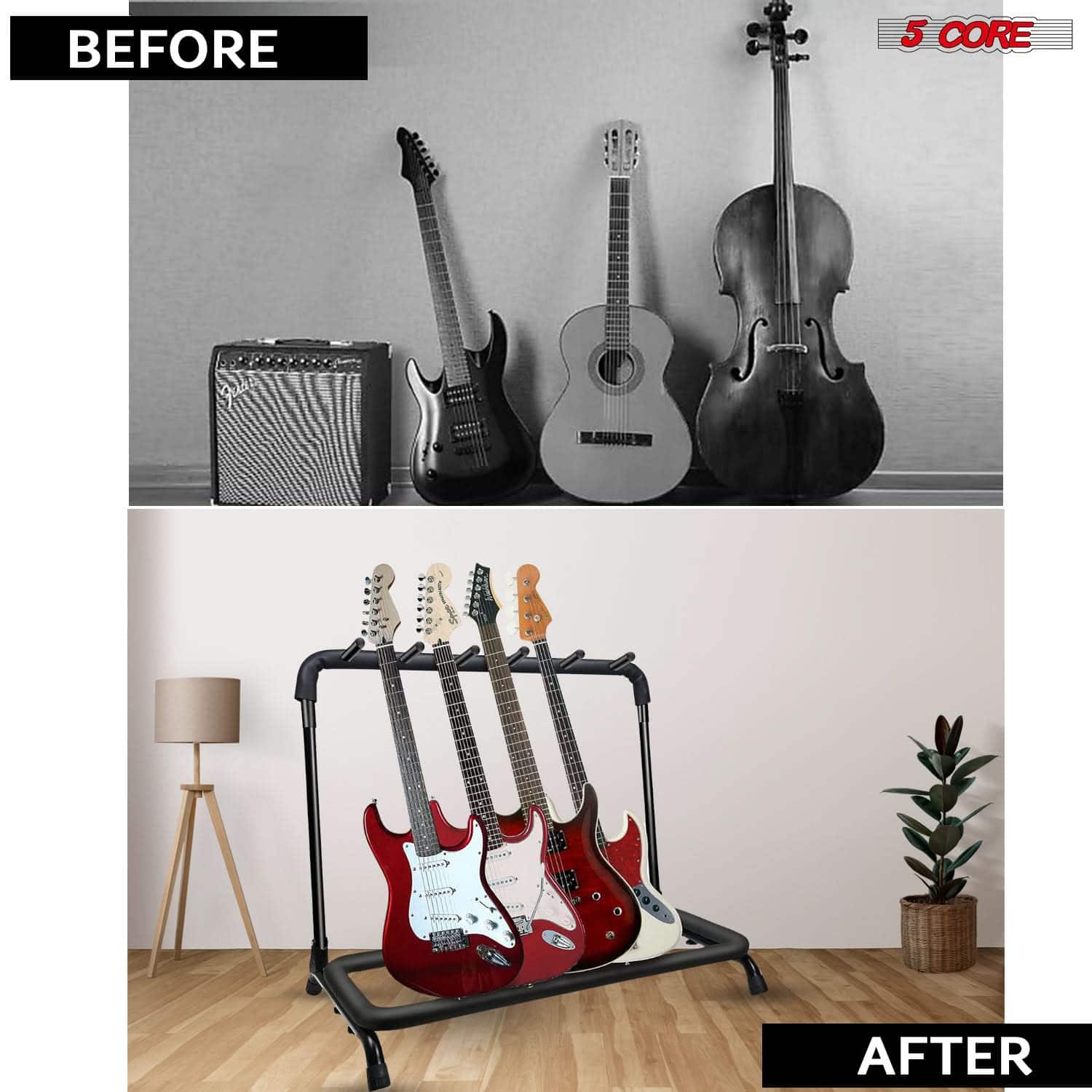 5 CORE Multi Guitar Rack Stand Floor 5 Slot Adjustable Flying V