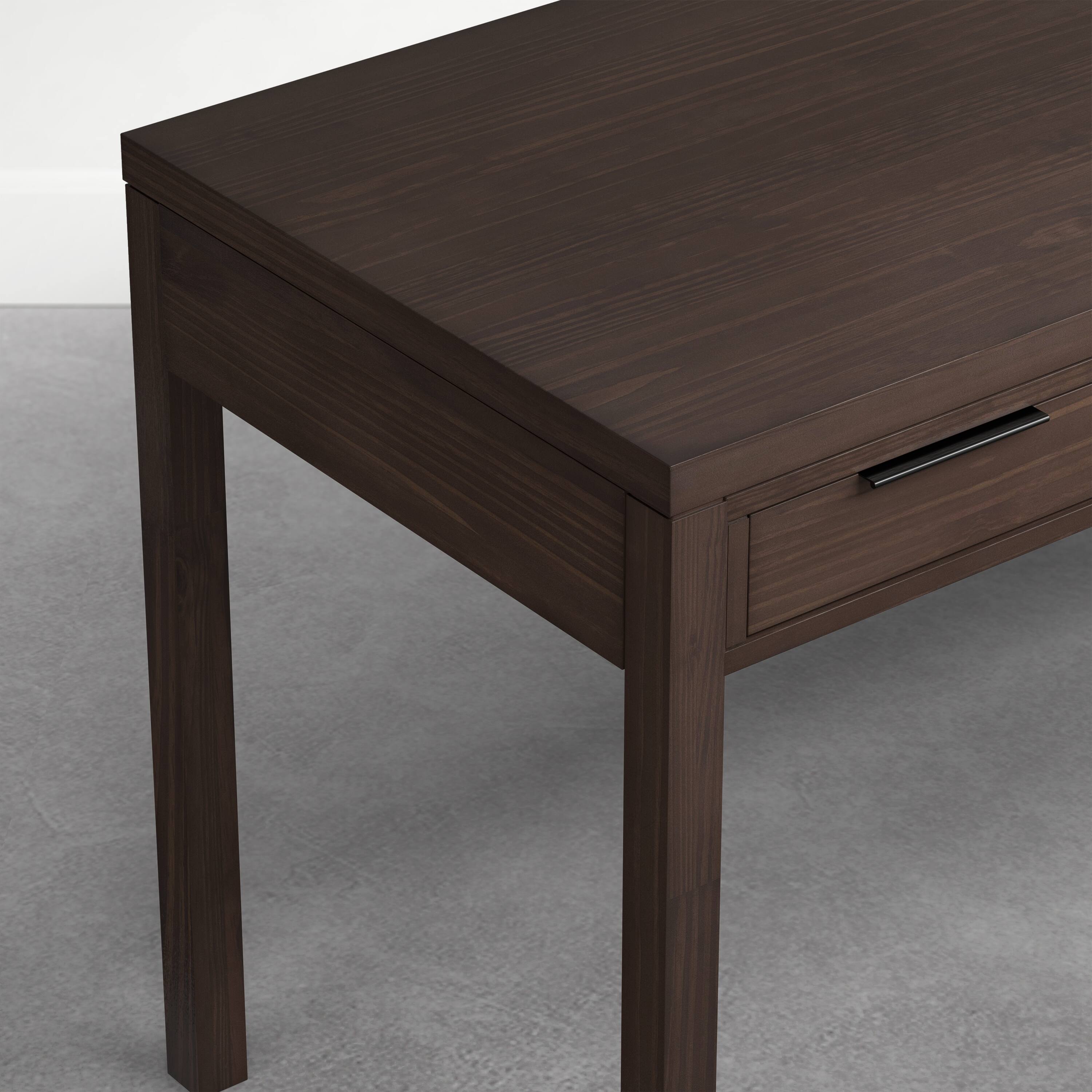 Alt View 1. Simpli Home - Hollander 60 inch Wide Solid Wood Writing Desk, Dark Brown Walnut - Dark Brown Walnut.