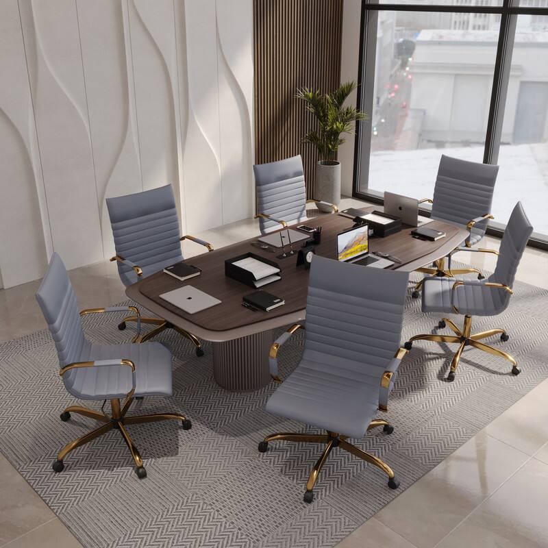 Angle. LeisureMod - Harris Ergonomic High-Back Office Chair Leather Upholstery, Adjustable Swivel, Tilt, and Gold Stainless Steel Frame - Grey.