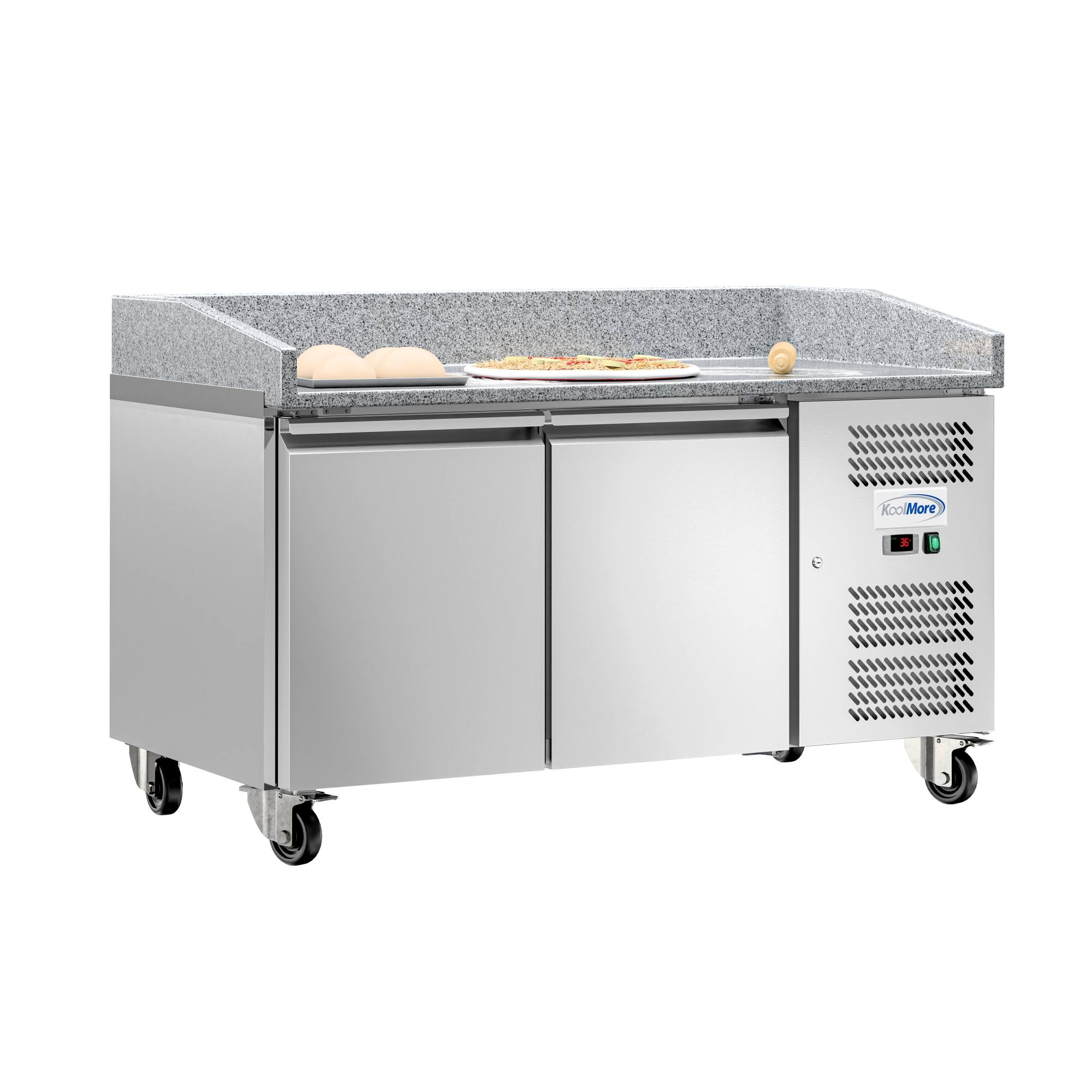 Alt View 1. Koolmore - 59 in. Commercial Refrigerated Granite Top Pizza Prep Station in Stainless Steel (KM-RPPS-2D59-GRT) - Stainless-Steel.