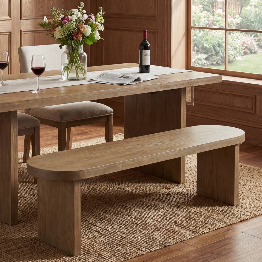 Angle. Ropilly - Ropilly Solid Pine Dining Bench Rustic Wood Indoor Seating Heavy Duty Kitchen Furniture - Pine.