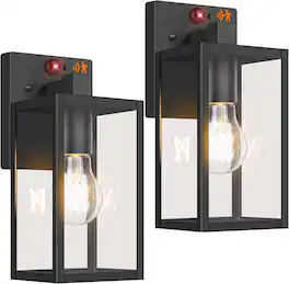 Nordic Hygge - 2-Pack Upgraded Motion Sensor Outdoor Wall Lights, 10.6” Small Dusk to Dawn Porch Lights Wall Sconce Lanterns - Black