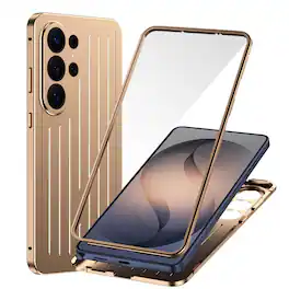 Dteck - Full Body Case for Samsung Galaxy S26 Ultra with Built-in Glass Screen Protector, Aluminum Alloy Bumper Rugged Cover - Gold