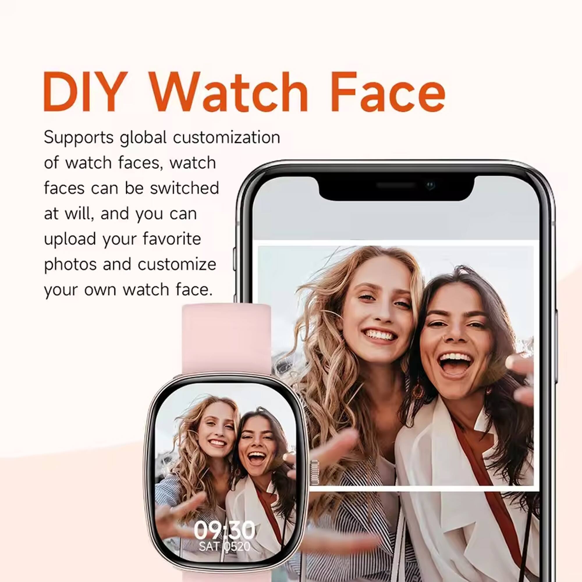 DIY Watch Face

Supports global customization of watch faces, watch faces can be switched at will, and you can upload your favorite photos and customize your own watch face.

09:30 SAT 0520