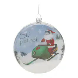 BreeBe - Glass Santa Ski Patrol Disc Ornament (Set of 6) - Blue, White