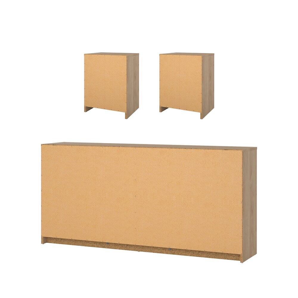 Back. Tvilum - 3-Piece Bedroom Set - 6 Drawer Double Dresser And Nightstand Set Of 2 - Brown.