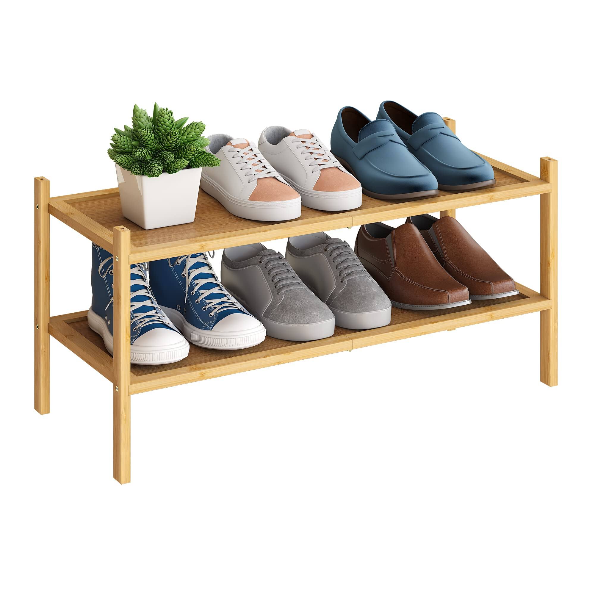 Front. Hanke - 4-tier Shoe Rack Stackable Shelf Storage Organizer For Hallway Closet Living Room Entryway Organizer natural - Natural 2-Tier（27*11*12.6inches）.