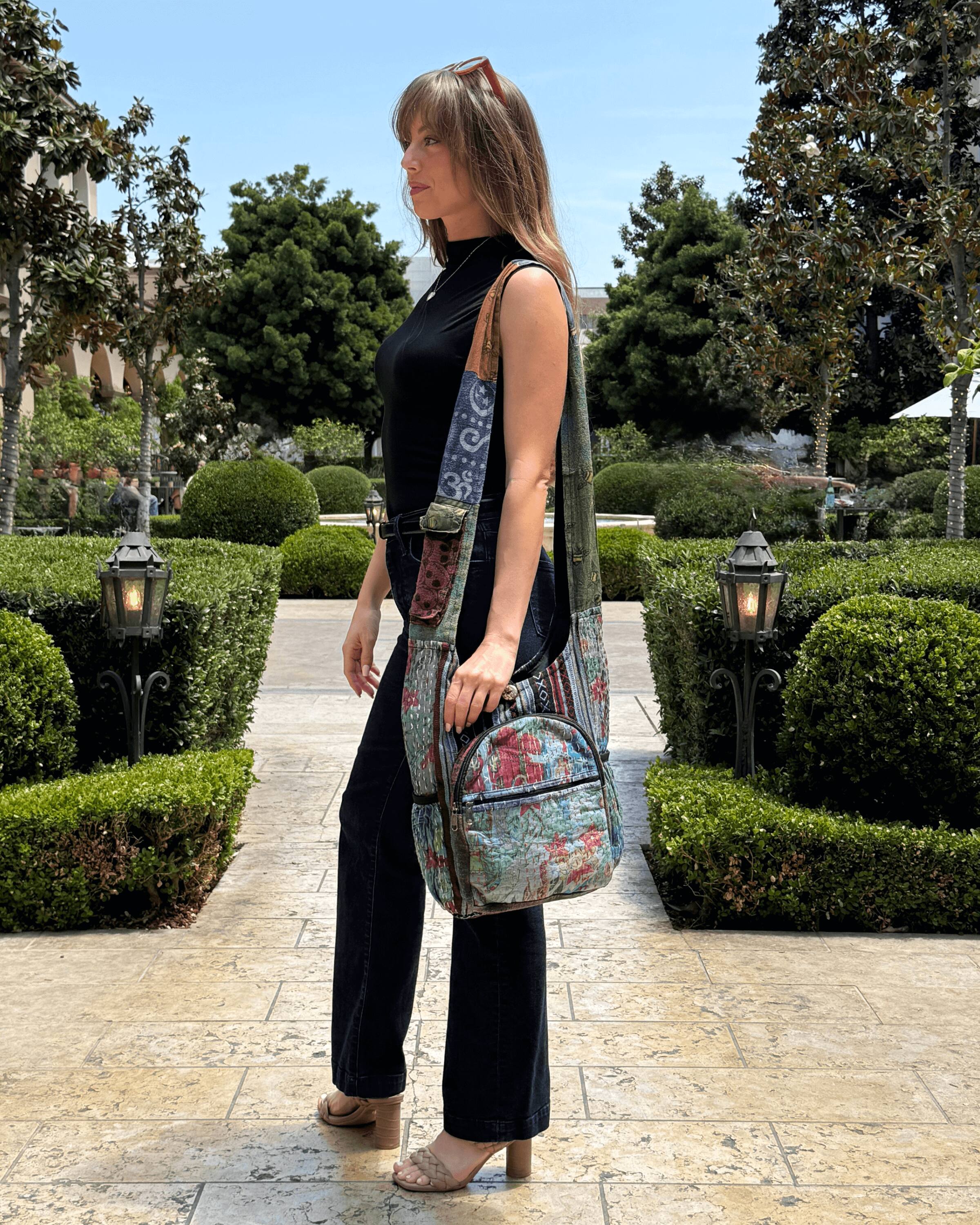 Alt View 6. Kathmandu Collection - Vintage Patchwork Hobo Bag with Water Bottle Pockets - Patchwork Multicolor.