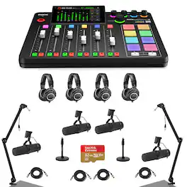 RODE - RODECaster Pro II Integrated Audio Production Studio Console Bundle with 4x SM7B Mic, 4x ATH-M50x Headphones, 2x