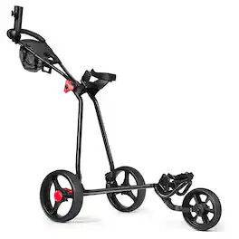 Costway - Foldable 3 Wheel Golf Pull Push Cart Trolley Scorecard Drink Holder Mesh Bag - Black
