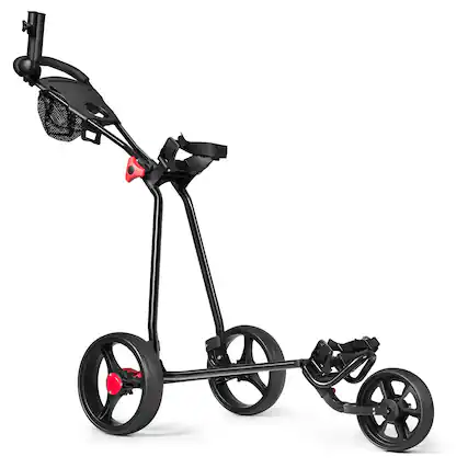 Front. Costway - Costway Foldable 3 Wheel Golf Pull Push Cart Trolley Scorecard Drink Holder Mesh Bag - Black.
