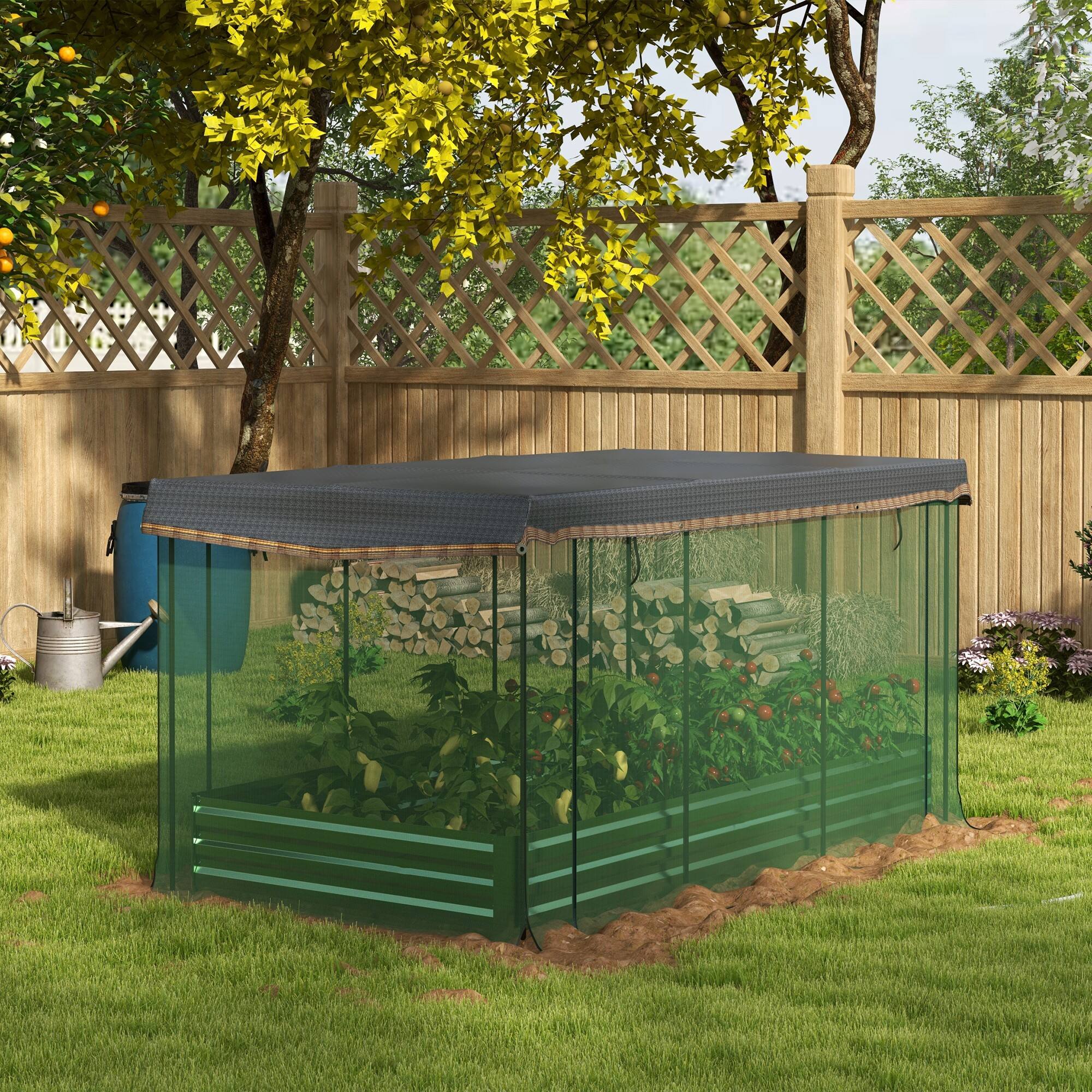 Alt View 1. Outsunny - Steel Planter Box with Crop Cage and Shade Cloth, Raised Garden Bed for Flowers - Green.