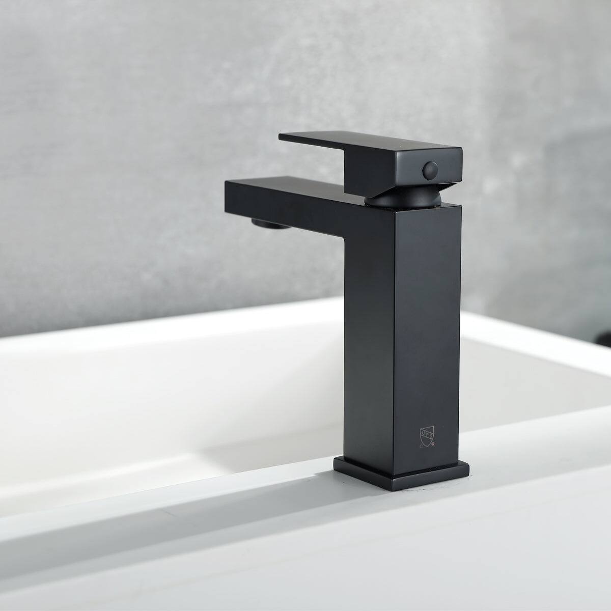 Alt View 5. Boyel Living - Single Hole Single Handle Low Arc Waterfall Bathroom Faucet Matte Black with Supply Lines Modern Durable Easy Install - Matte Black - Short.
