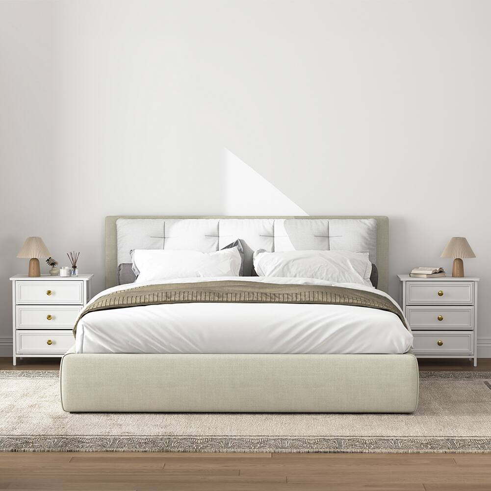 Back. Spaco - 3-Drawer Nightstand Set of 2, Wooden Night Stands with Solid Wood Legs, Modern Bedside Table with Storage for Bedroom - White.