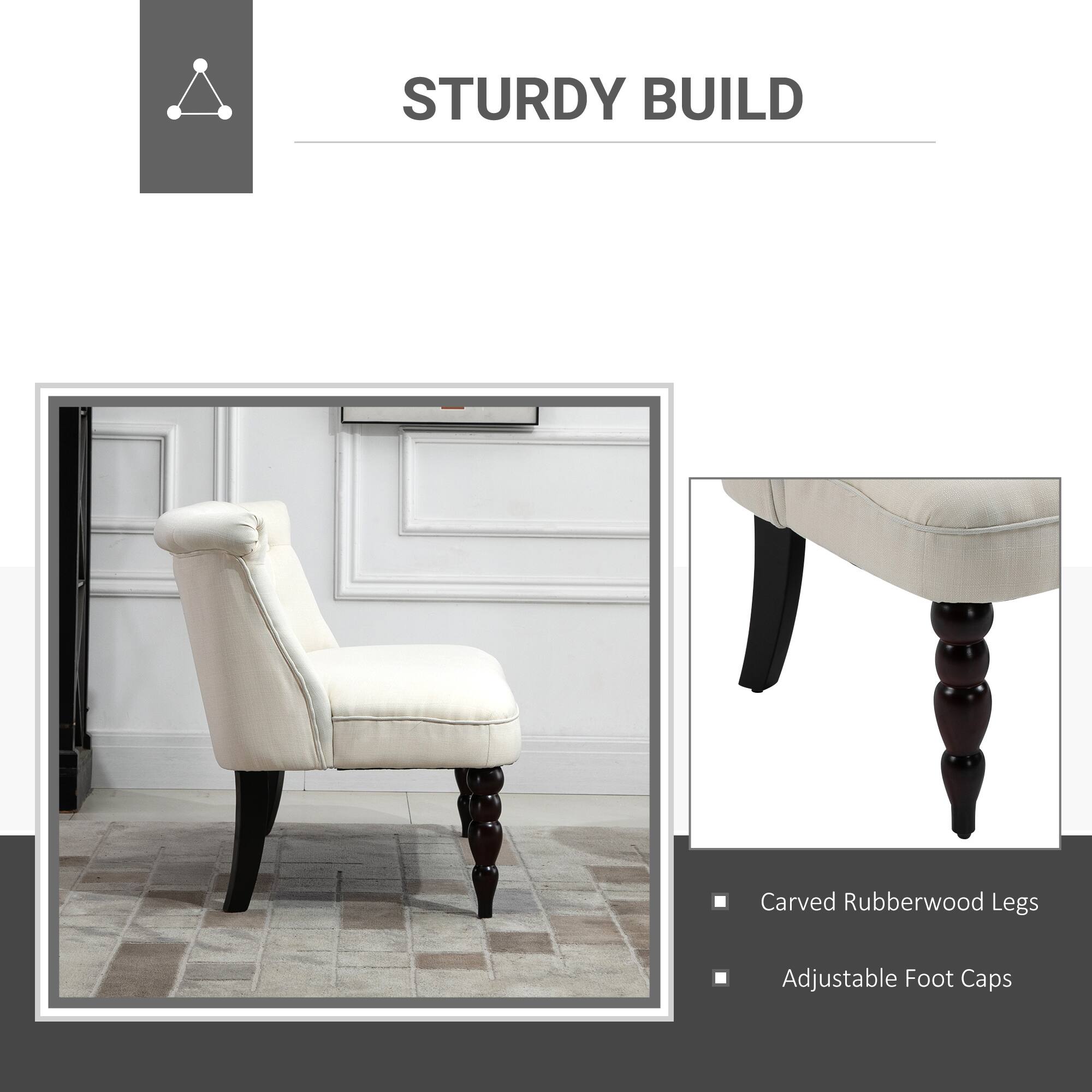 STURDY BUILD
Carved Rubberwood Legs
Adjustable Foot Caps