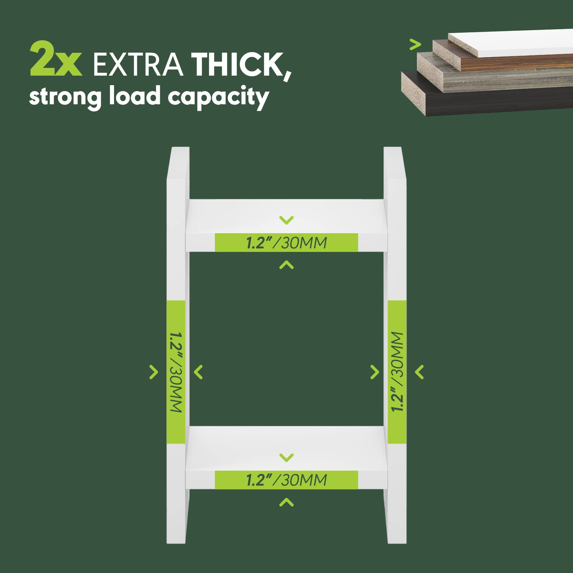 2x EXTRA THICK, strong load capacity  
1.2" / 30MM