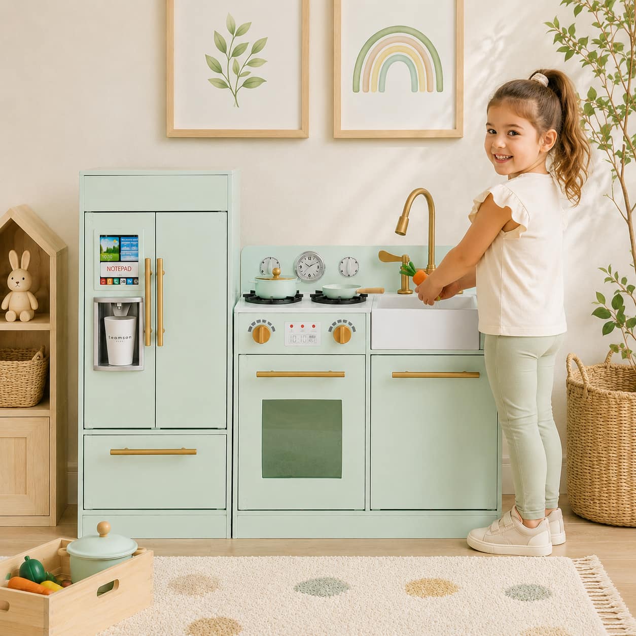 Teamson Kids - Little Chef Charlotte Modern Play Kitchen, Mint/Gold