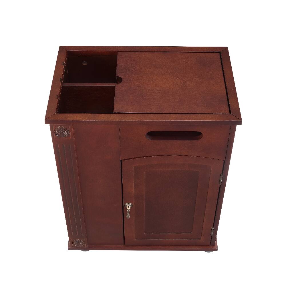 Alt View 7. Loheer - Loheer Powered End Table Narrow Side Table with Charging Station Red Walnut Bedside Table with Wheels - Red Walnut.