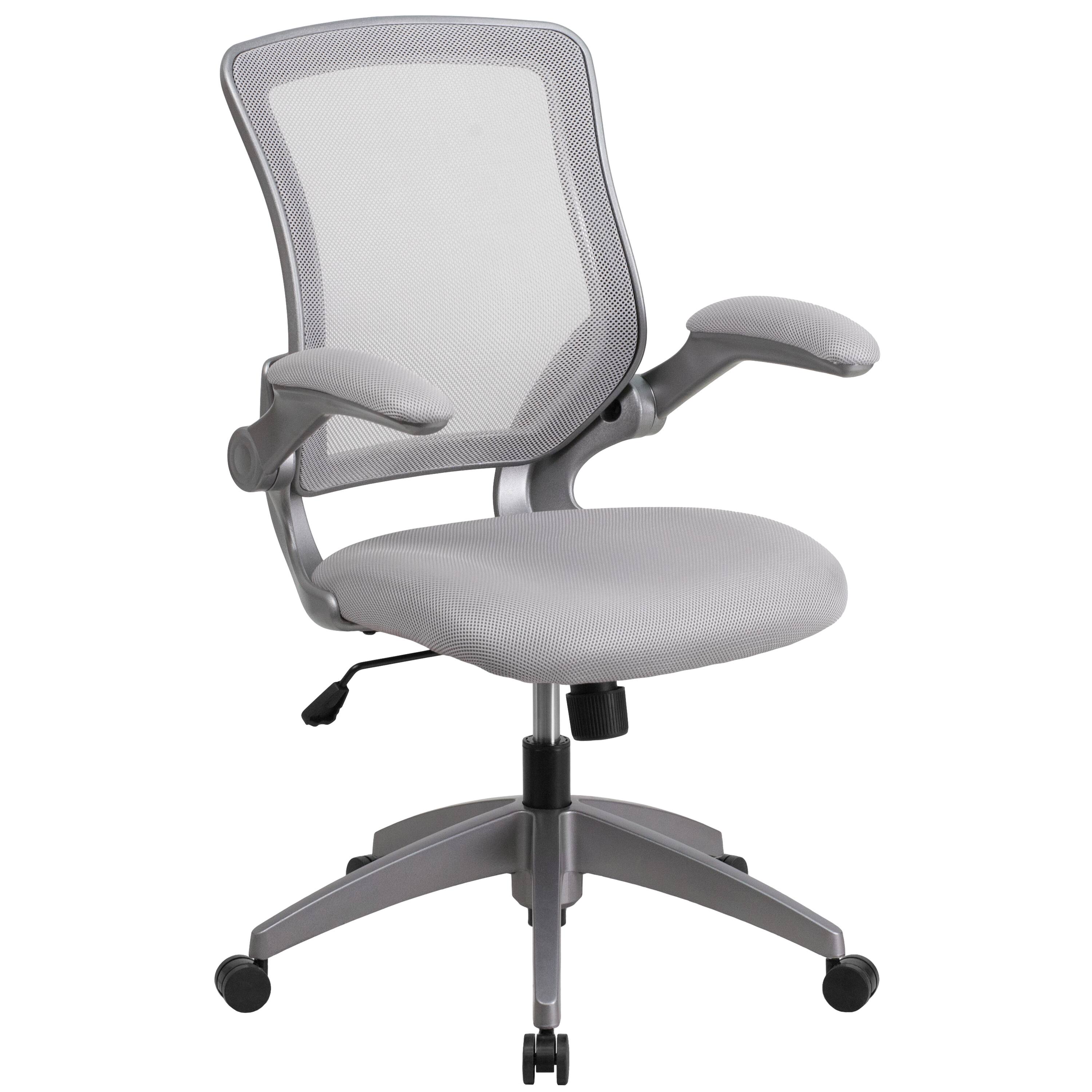 Front. Emma + Oliver - Mid-Back Mesh Swivel Ergonomic Task Office Chair with Gray Frame & Flip-Up Arms - Gray.
