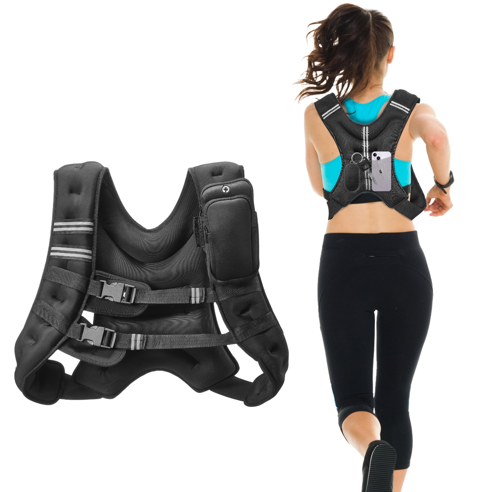 Front. VEVOR - Weighted Vest, 20 lbs Weight Vest with Reflective Stripe, Adjustable Buckle Body Weight Vest for Men Women - Black.