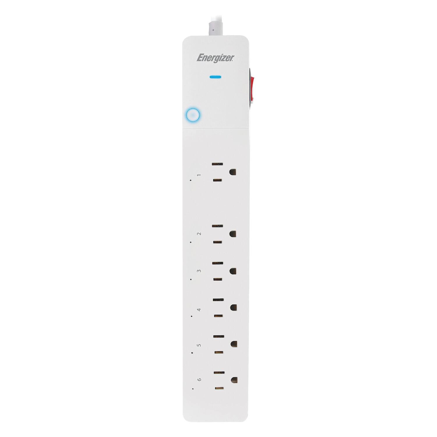 Back. Energizer - Energizer Connect Eis3-1004-wht Smart Wi-fi 6-outlet Surge Protector, 6-ft. Cord Length - White.