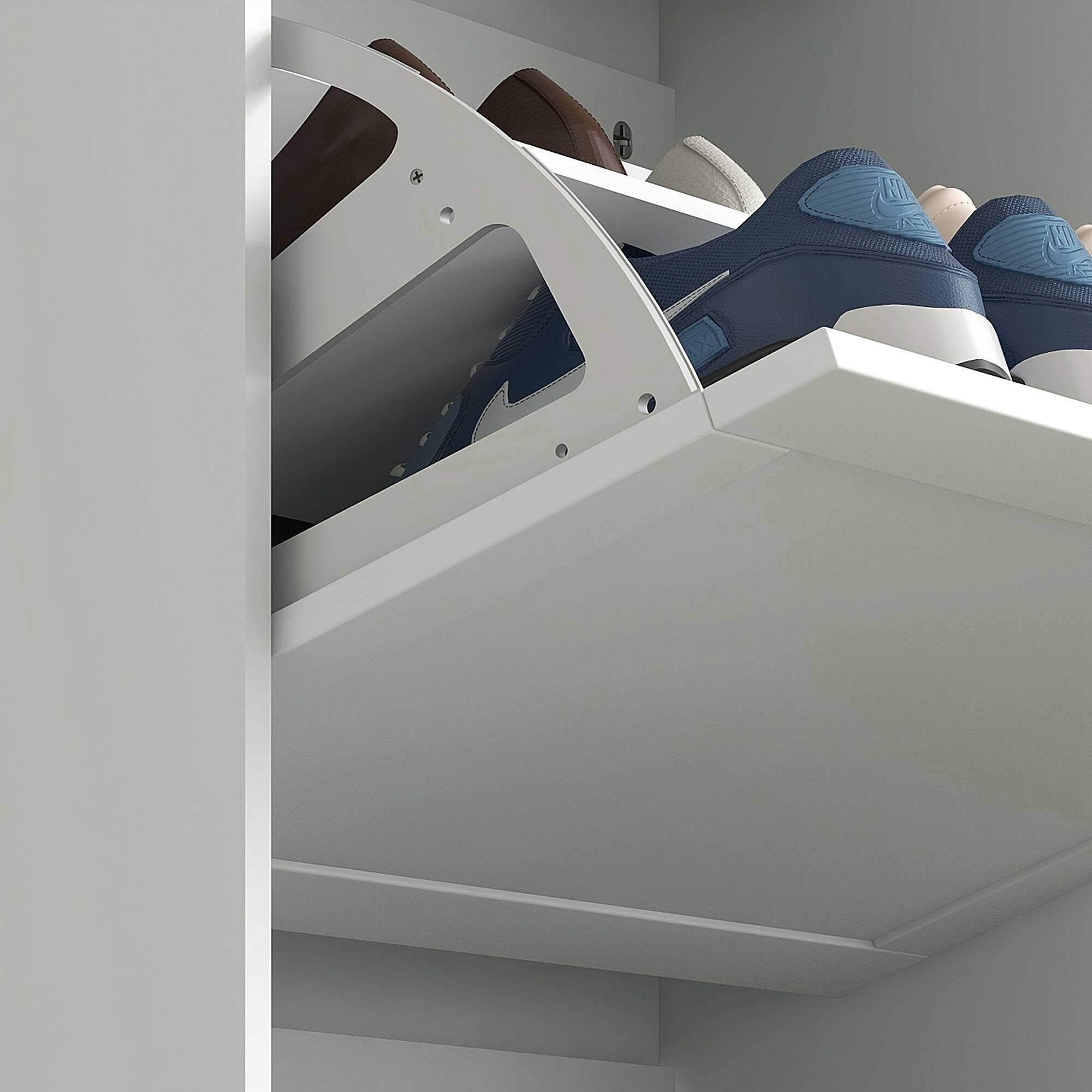 Alt View 7. Homcom - Slim Shoe Cabinet for Entryway, Modern Hidden Shoe Storage Cabinet with 3 Flip Drawers and Adjustable Shelves - White.