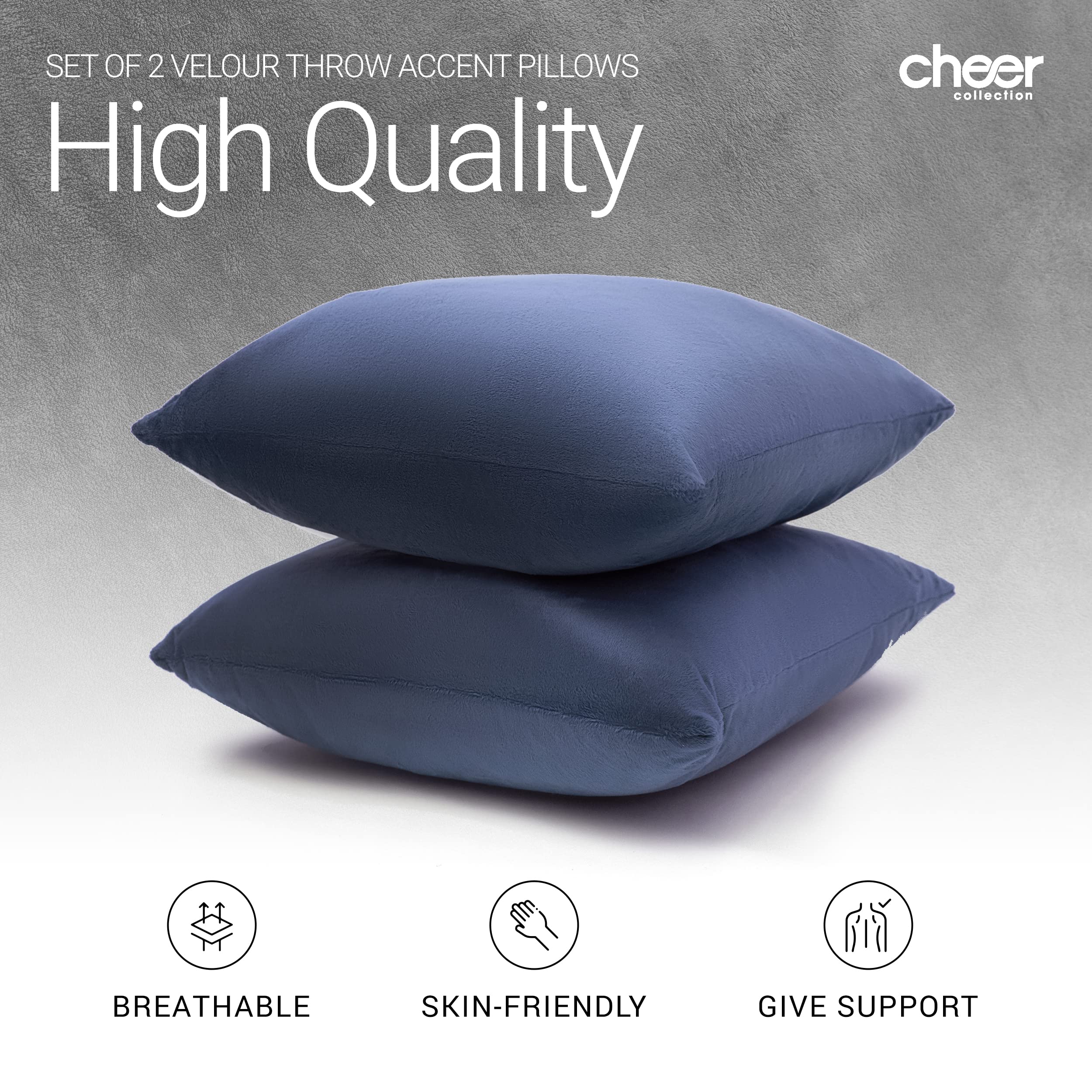 SET OF 2 VELOUR THROW ACCENT PILLOWS  
High Quality  
cheer collection  
BREATHABLE SKIN-FRIENDLY  
GIVE SUPPORT